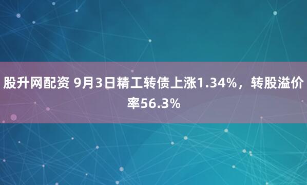 股升网配资 9月3日精工转债上涨1.34%，转股溢价率56.3%